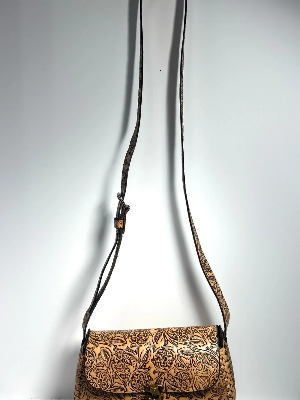 Tooled Leather Embossed Floral Saddle Bag Braided Handcrafted Western Boho